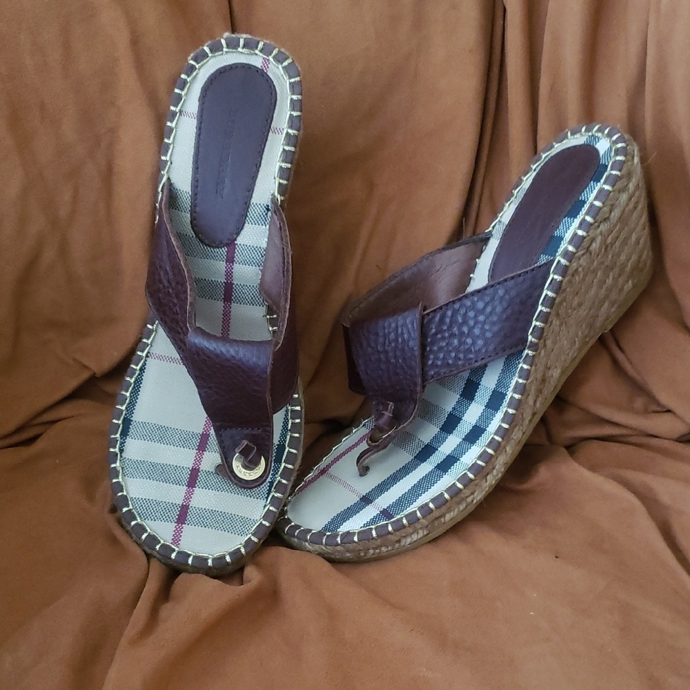 Burberry Plaid Espadrille Wedges - Brown and Cream